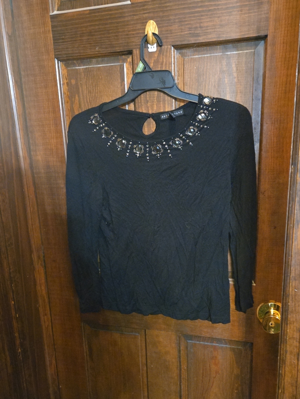 Apostrophe Black Long-Sleeve Jewel-Neck Top